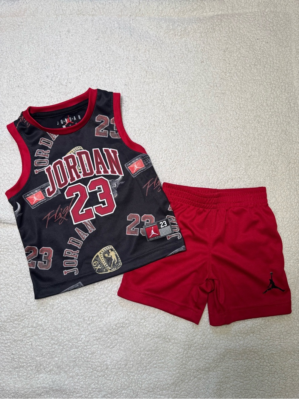 Jordan Kids Black & Red 23 Graphic Tank Top and Red Shorts Set